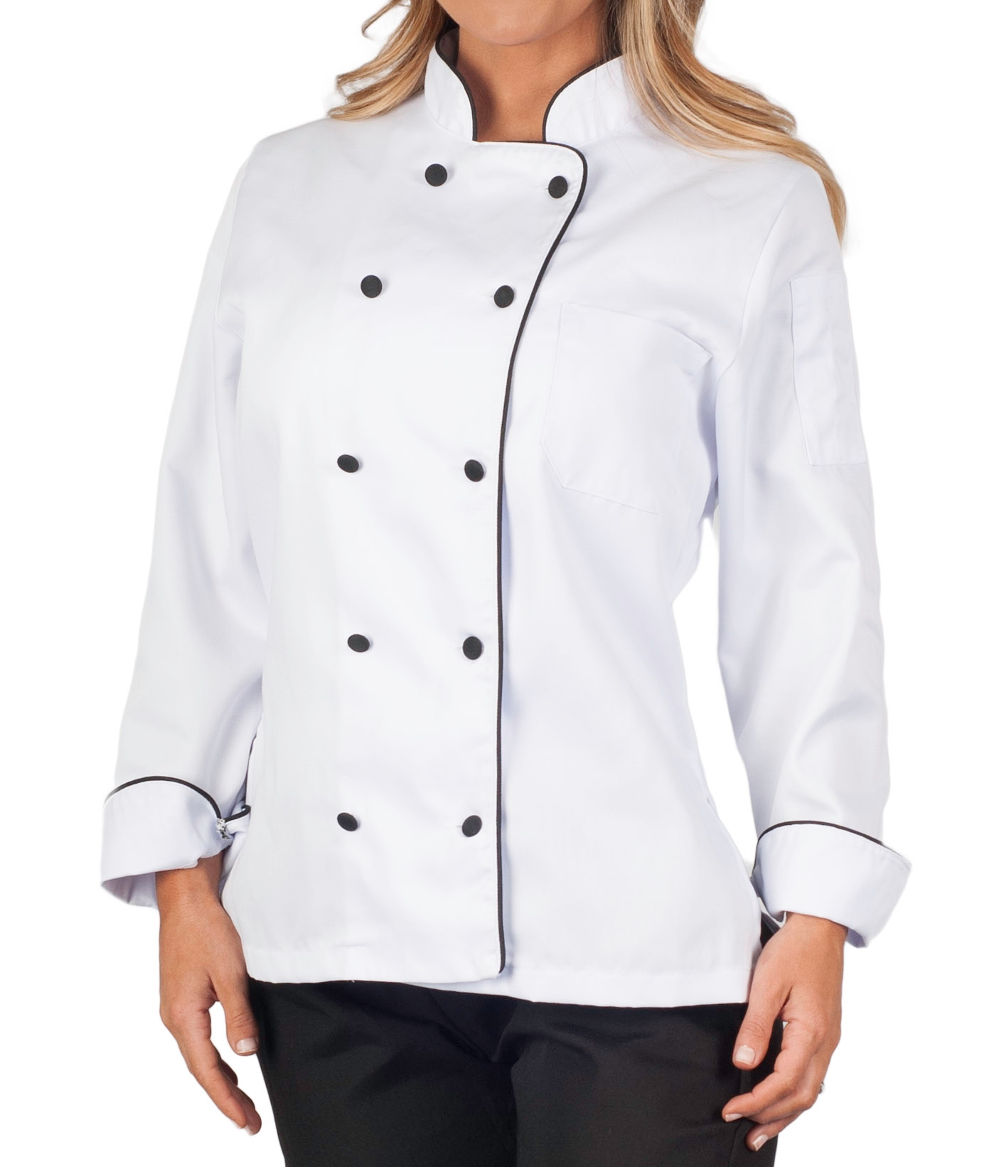 Womens Executive Chef Coats With Black Piping KNG Com   1879 Set