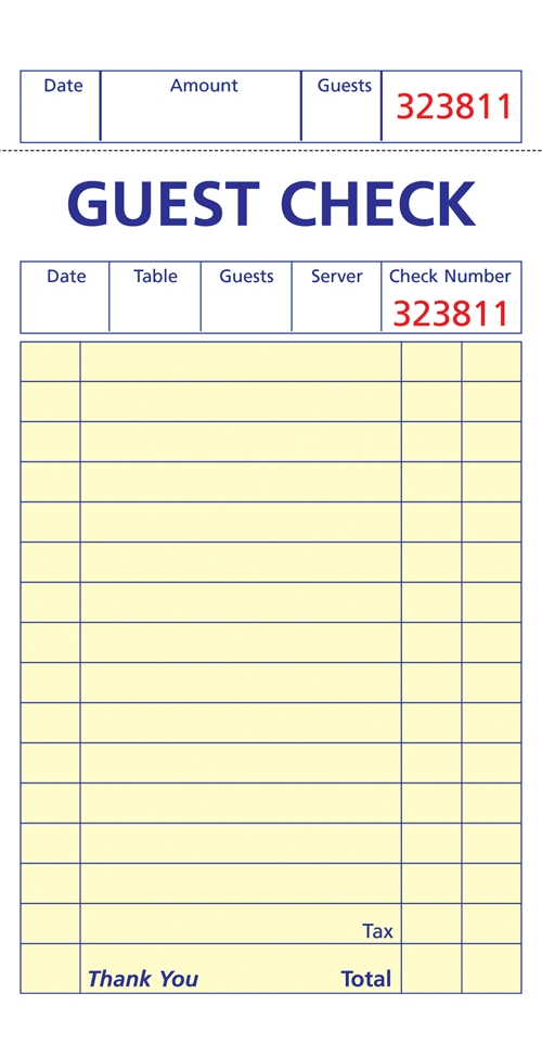 3 X 6 Soft Sheet 1 Part Guest Checks